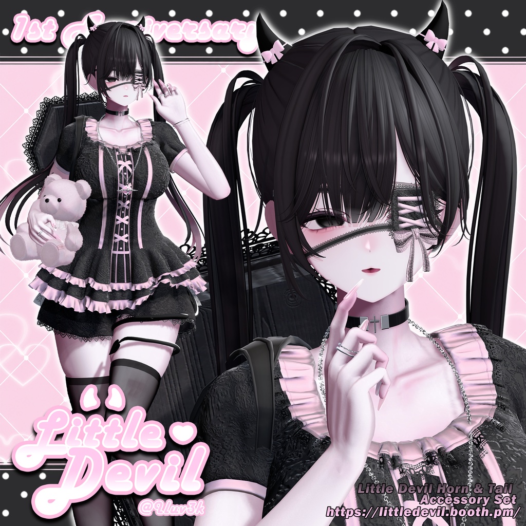 【6アバター対応】 Little Devil Horn & Tail Accessory Set