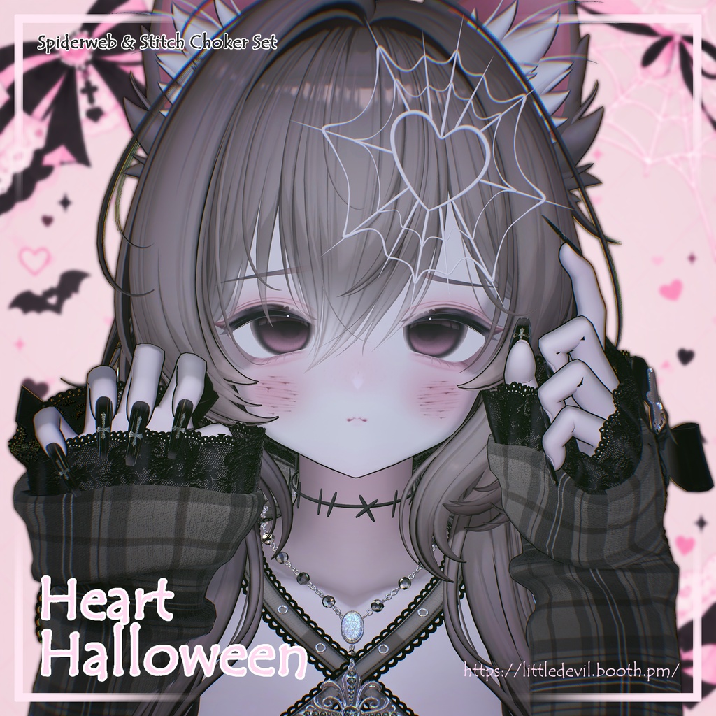 【9アバター対応】♡ ハートハロウィン ♡ Spiderweb & Stitch Choker Set