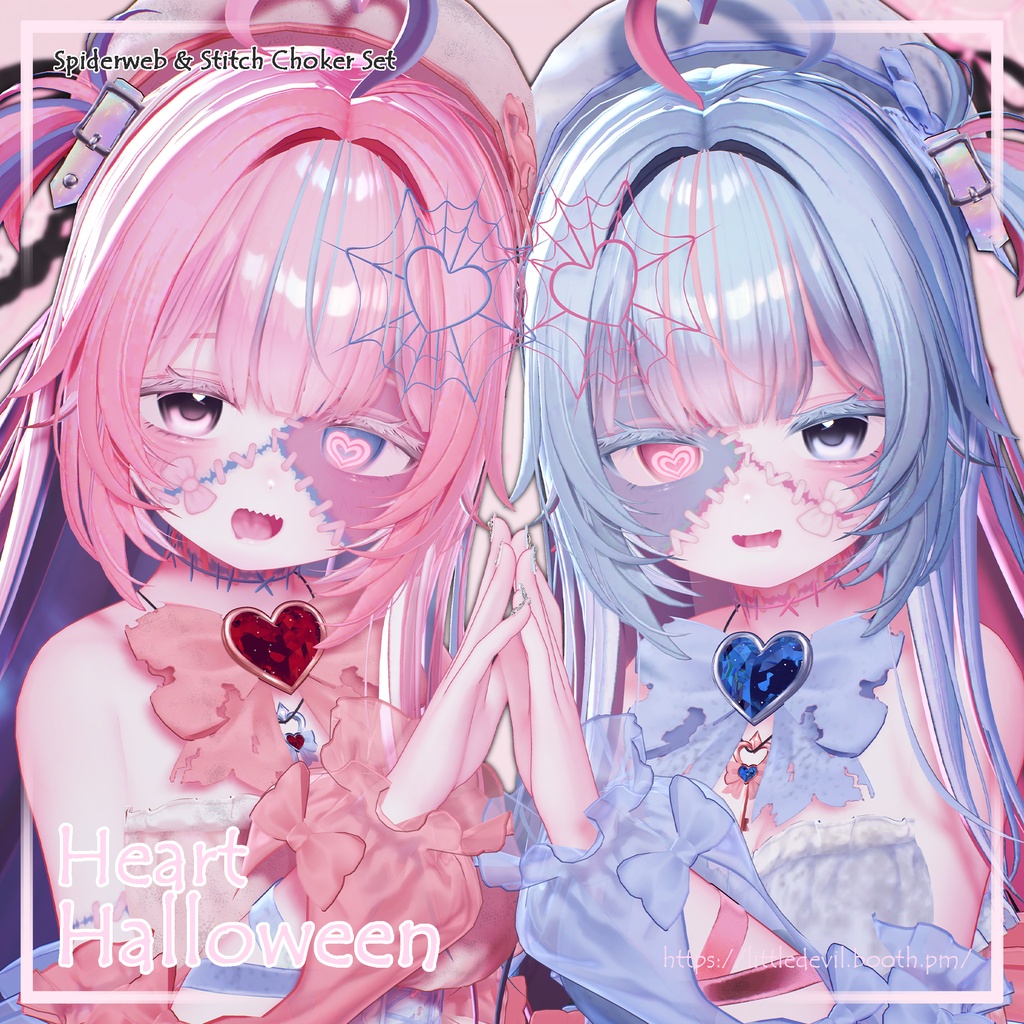【9アバター対応】♡ ハートハロウィン ♡ Spiderweb & Stitch Choker Set