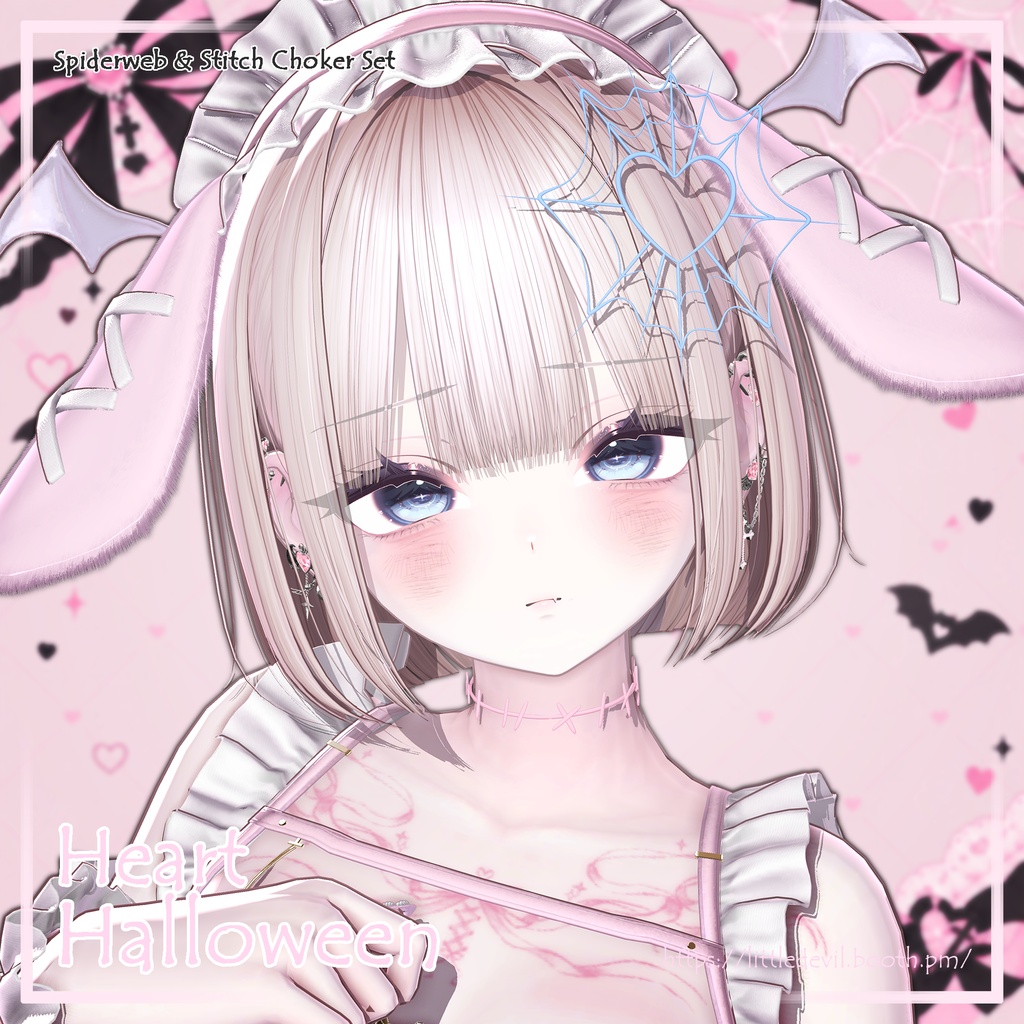 【9アバター対応】♡ ハートハロウィン ♡ Spiderweb & Stitch Choker Set