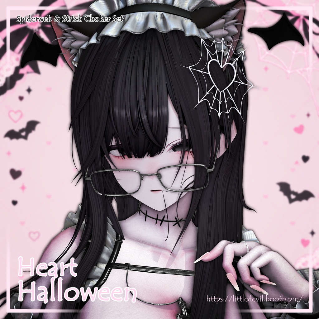 【9アバター対応】♡ ハートハロウィン ♡ Spiderweb & Stitch Choker Set