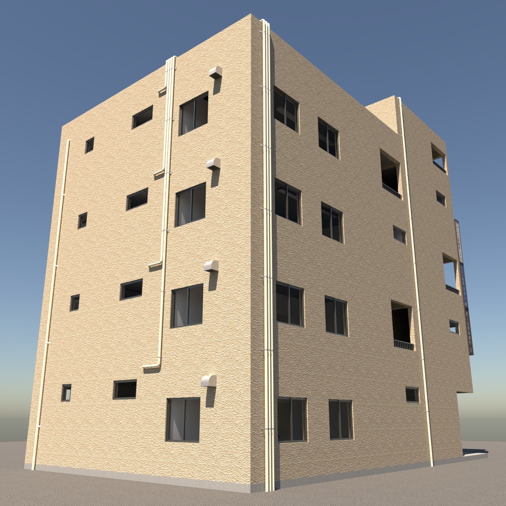 【3Dモデル】建造物外観素材HD-雑居ビル No.1-【Blender】