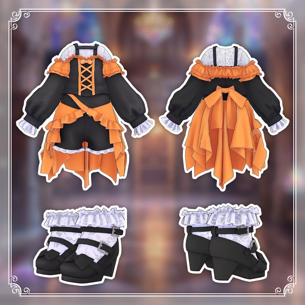 【キプフェル】ゴス系フリルOVERスカートセット【まめふれんず】(ゴシック系アクセサリー全種類付属)