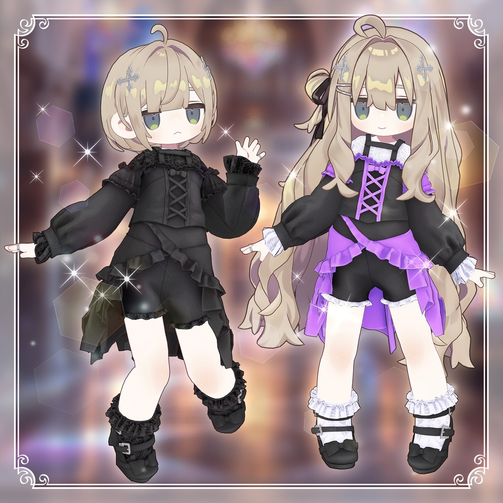 【キプフェル】ゴス系フリルOVERスカートセット【まめふれんず】(ゴシック系アクセサリー全種類付属)