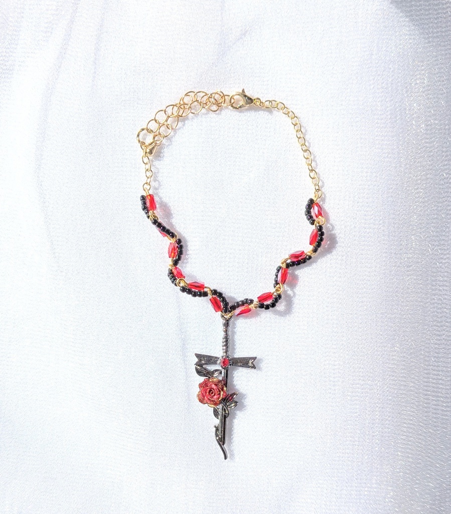 真紅イメージ 赤バラ 十字架 ブレスレット