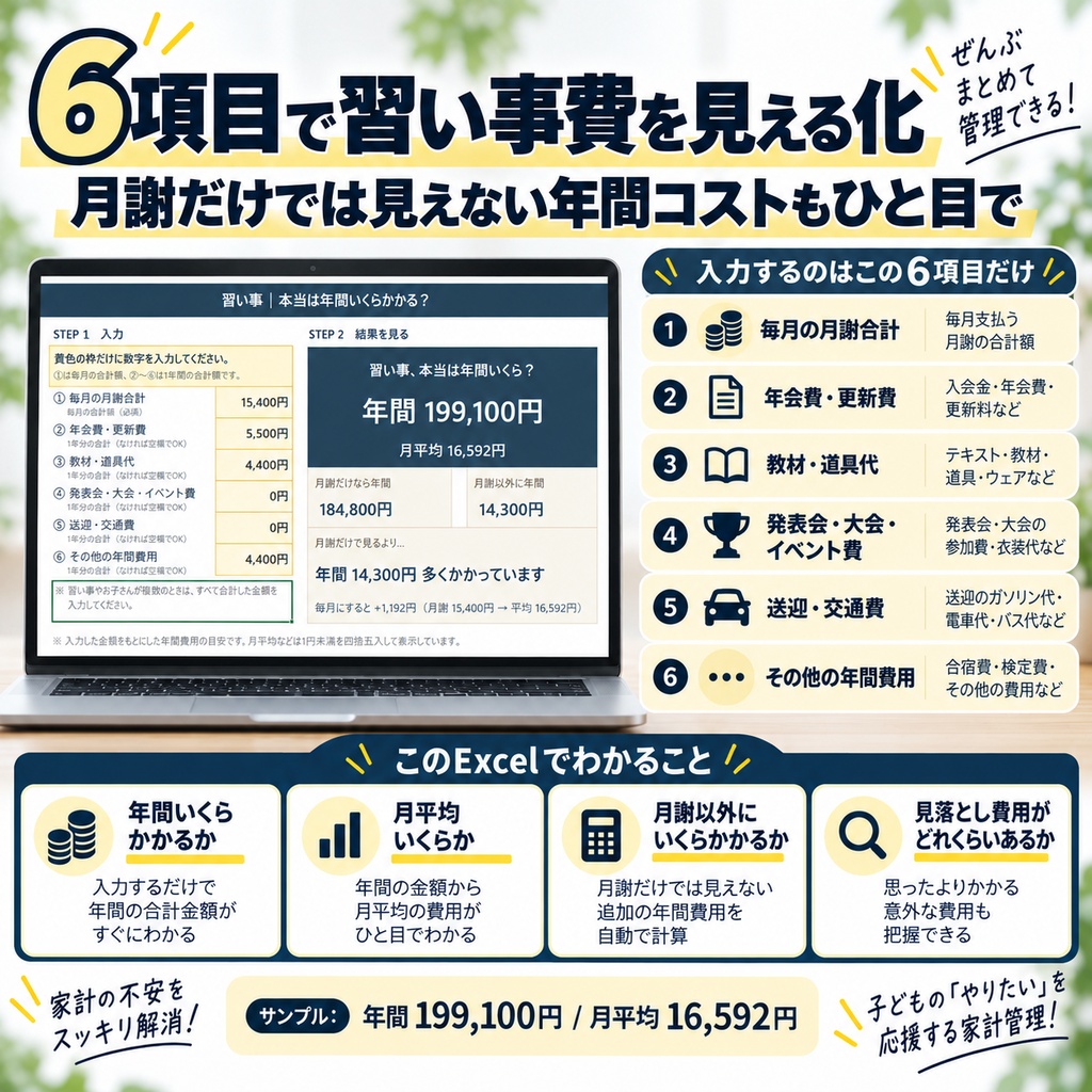 習い事|本当は年間いくらかかる?【かんたんExcel】