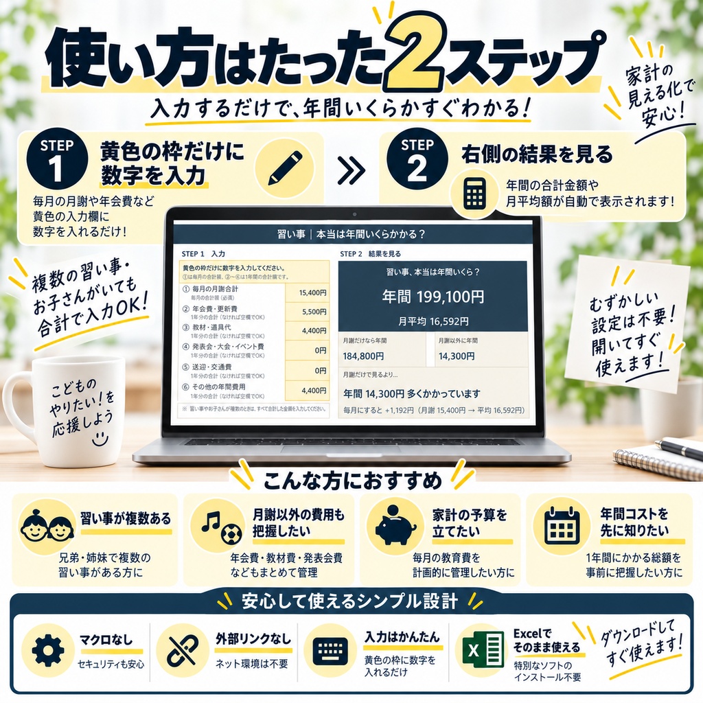 習い事|本当は年間いくらかかる?【かんたんExcel】