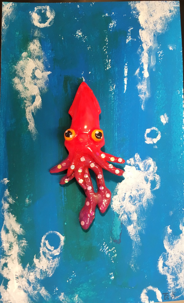 一点物 ダイオウイカバッジ(蛍光ピンクから紫へのグラデ版)