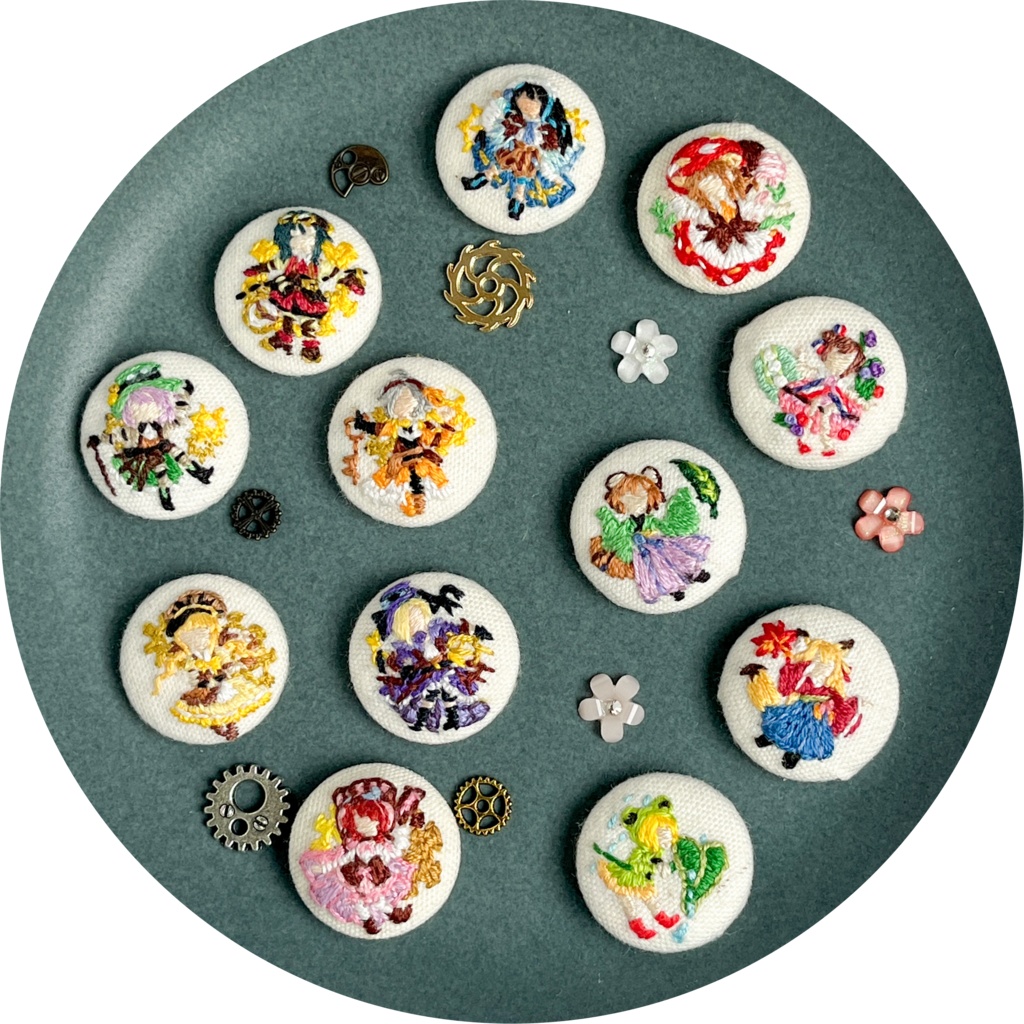 刺繍バッチ、ヘアゴム、ピアス、イヤリング