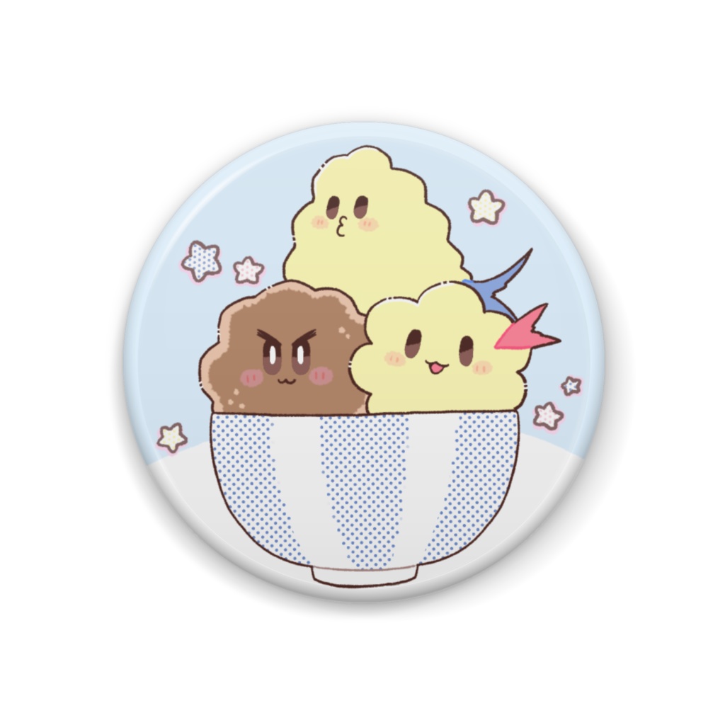 もこもこフライ お茶わんいっぱい 44mm缶バッチ