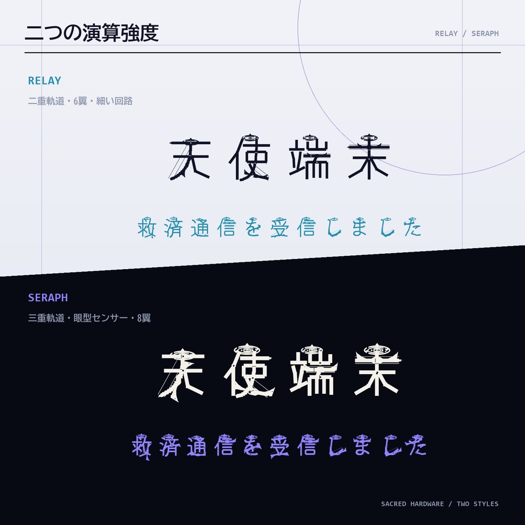 【電子熾天使フォント】天使端末|三重光輪・眼型センサー・回路翼の日本語2書体
