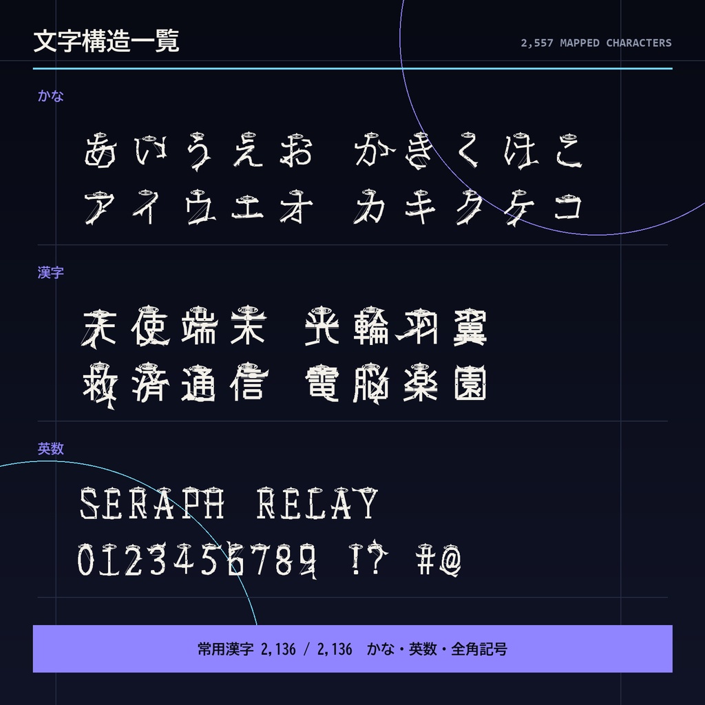 【電子熾天使フォント】天使端末|三重光輪・眼型センサー・回路翼の日本語2書体