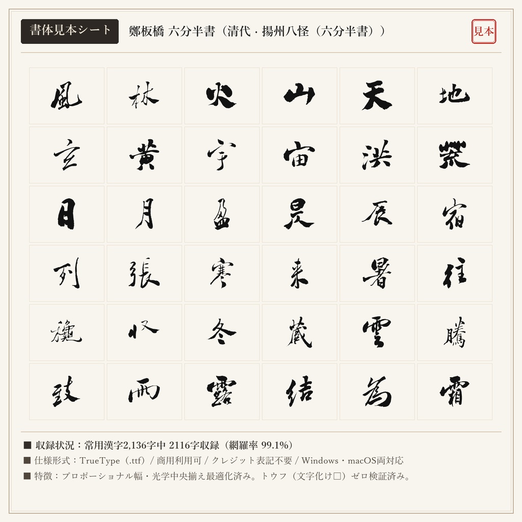 【単品版】鄭板橋 六分半書フォント|隷楷合体の破格美・難得糊塗・商用利用可