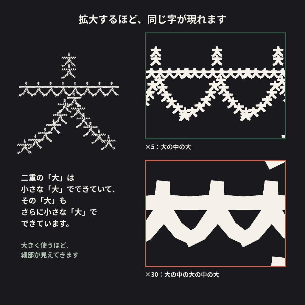 【無料】入れ子文字 無料版|字の中に同じ字が入ったフラクタル日本語フォント・3書体