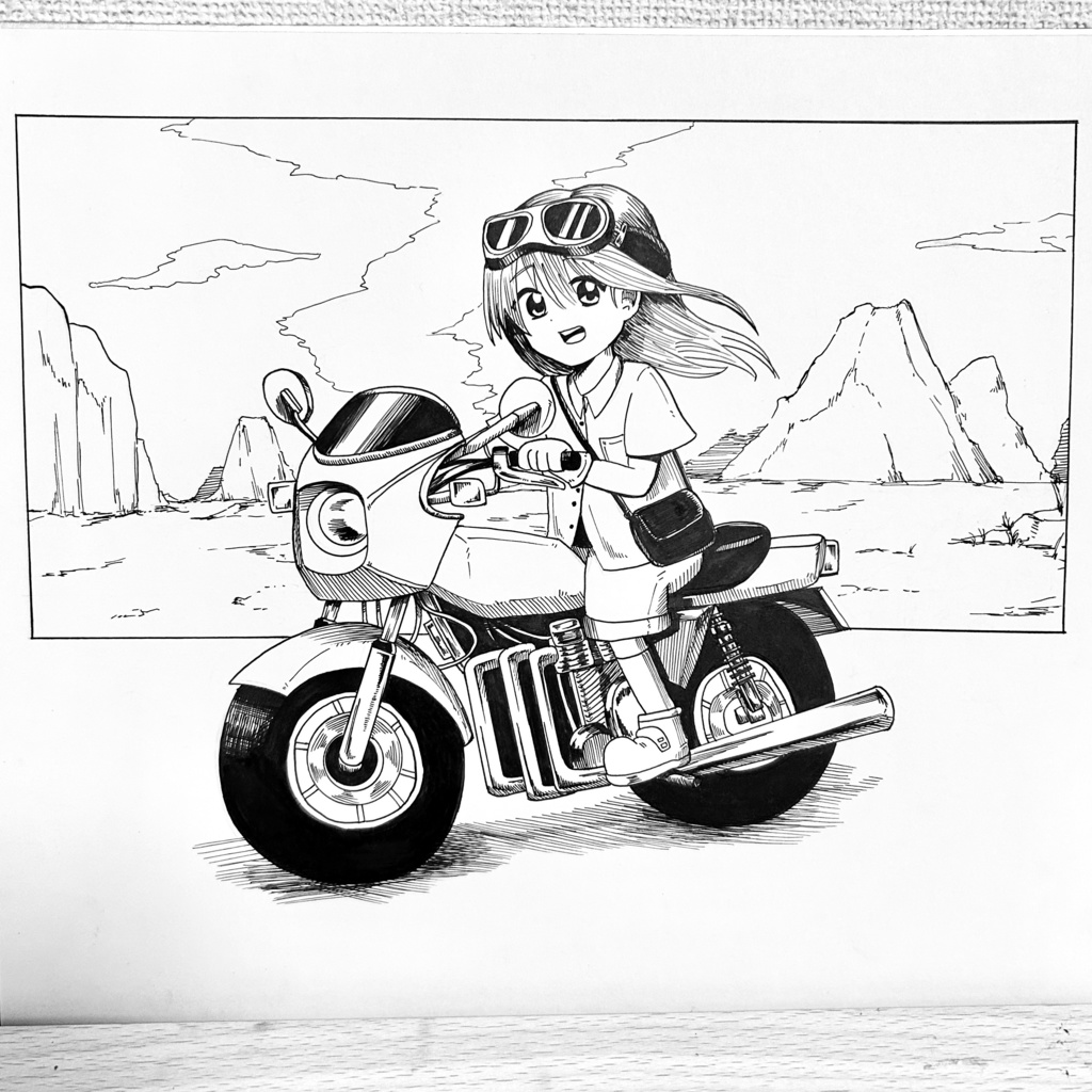 バイクと女の子 （色紙）