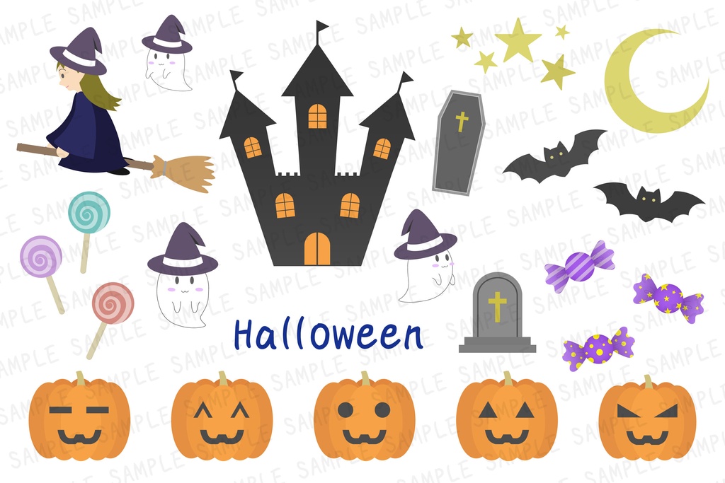 可愛いハロウィンのイラストセット