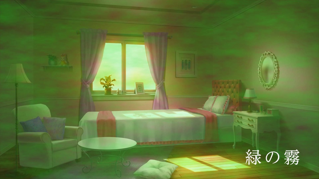 ココフォリア用動画素材「雨・黒い雨・落ち葉(枯葉)・光の球・緑の霧」