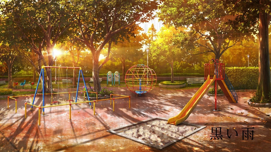 ココフォリア用動画素材「雨・黒い雨・落ち葉(枯葉)・光の球・緑の霧」