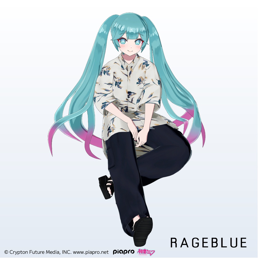 【初音ミク着用】and ST RAGEBLUE「Flower shirt co-ord」