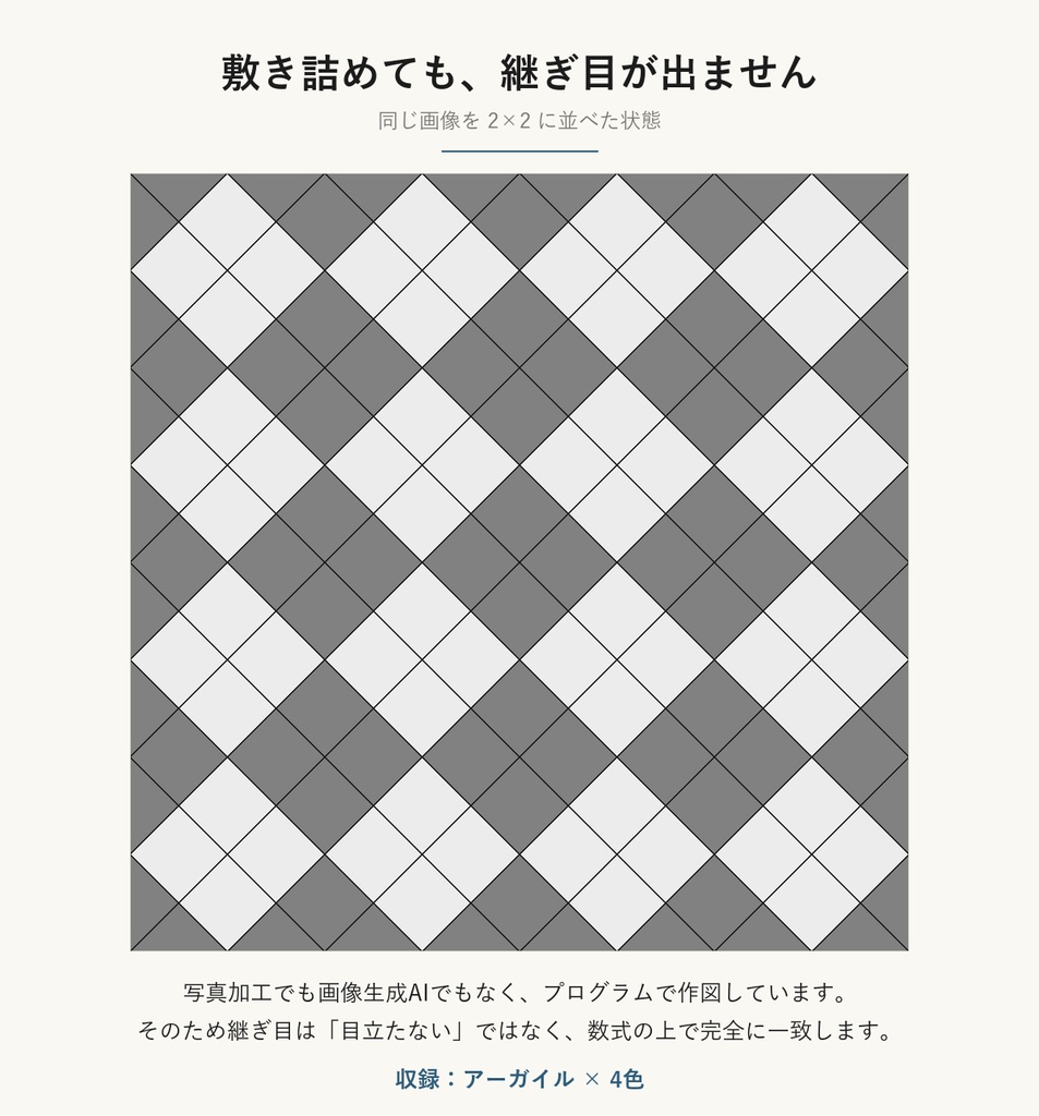 【VRChat】ニット風の壁・床に使える アーガイルテクスチャ 4色|Unity素材つき・2048px対応・シームレス (Argyle Seamless Texture)