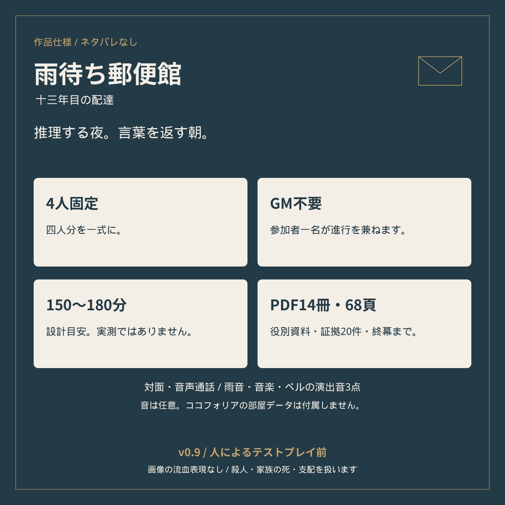 【4人・GM不要】雨待ち郵便館 — 十三年目の配達【v0.9】