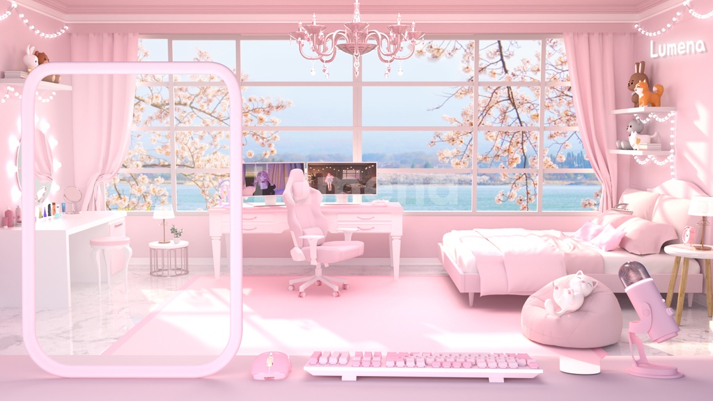 방송배경/방송화면/버튜버/配信部屋/DIY/3DBackground for VTuber/配信背景/Live Streaming Background/VTuber room/Vtuber background/Pink Room