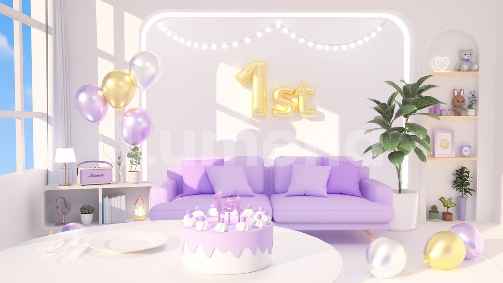 For the 1st Anniversary Event/1주년 기념일 이벤트용 방송배경/1周年記念イベント用/一周年纪念活动用/방송화면/버튜버/配信部屋/3DBackground for VTuber/配信背景/Live Streaming Background/VTuber room/Vtuber background