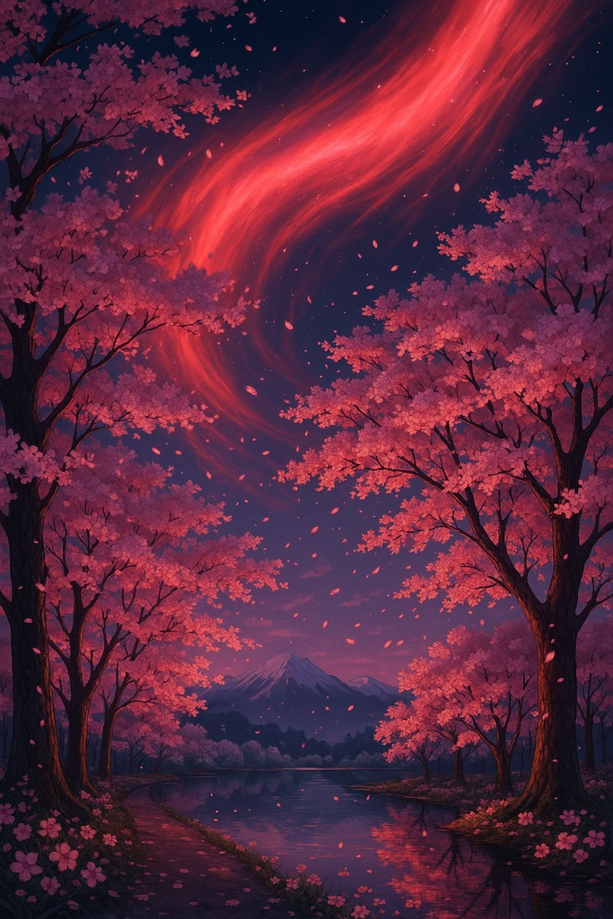 赤いオーロラと夜空のスマホ壁紙