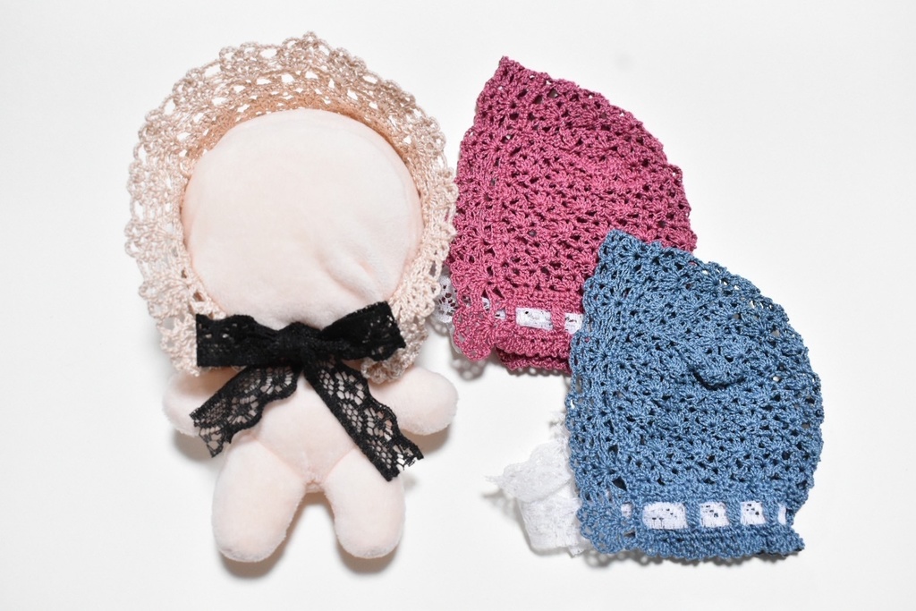ぬい服 フード 10~15cm ぬいぐるみ 着せ替え服 レース編み ヘッドセット リボン