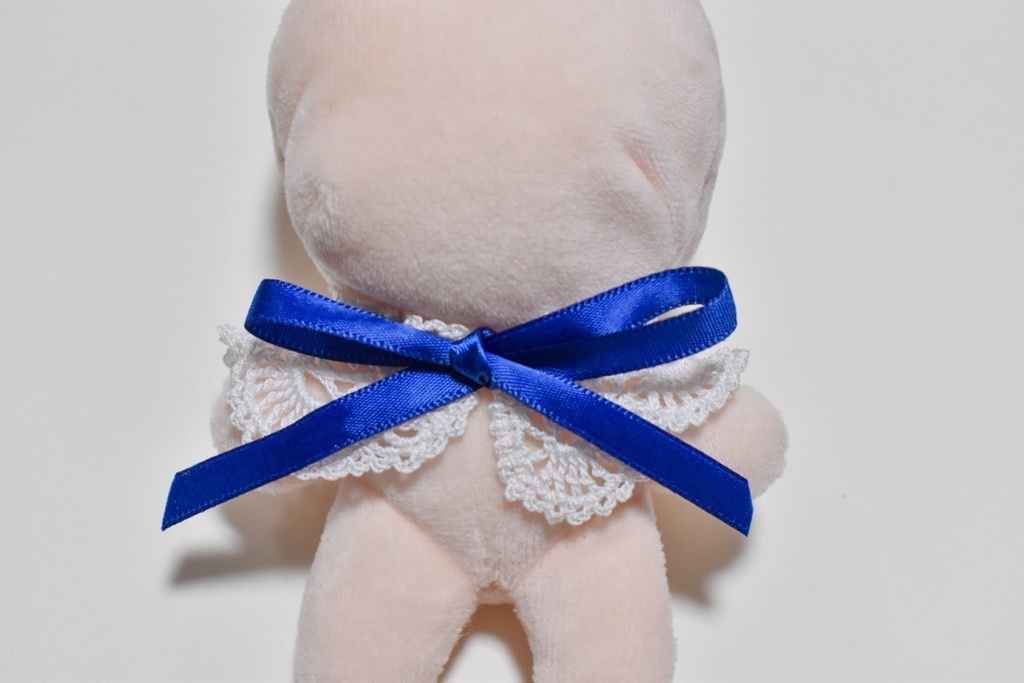 ぬい服 つけ襟 青 10~15cm ぬいぐるみ 着せ替え服 レース編み リボン