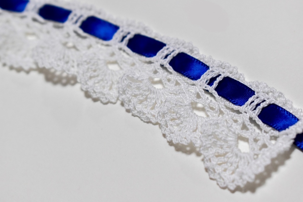 ぬい服 つけ襟 青 10~15cm ぬいぐるみ 着せ替え服 レース編み リボン