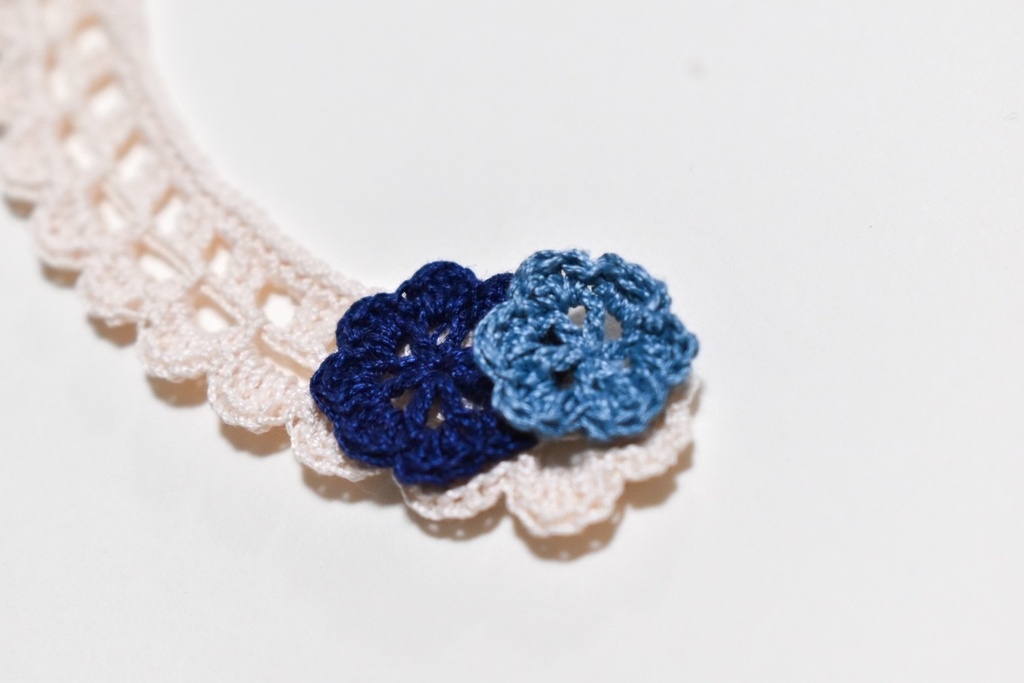 ぬい服 つけ襟 青 10~15cm ぬいぐるみ 着せ替え服 レース編み リボン