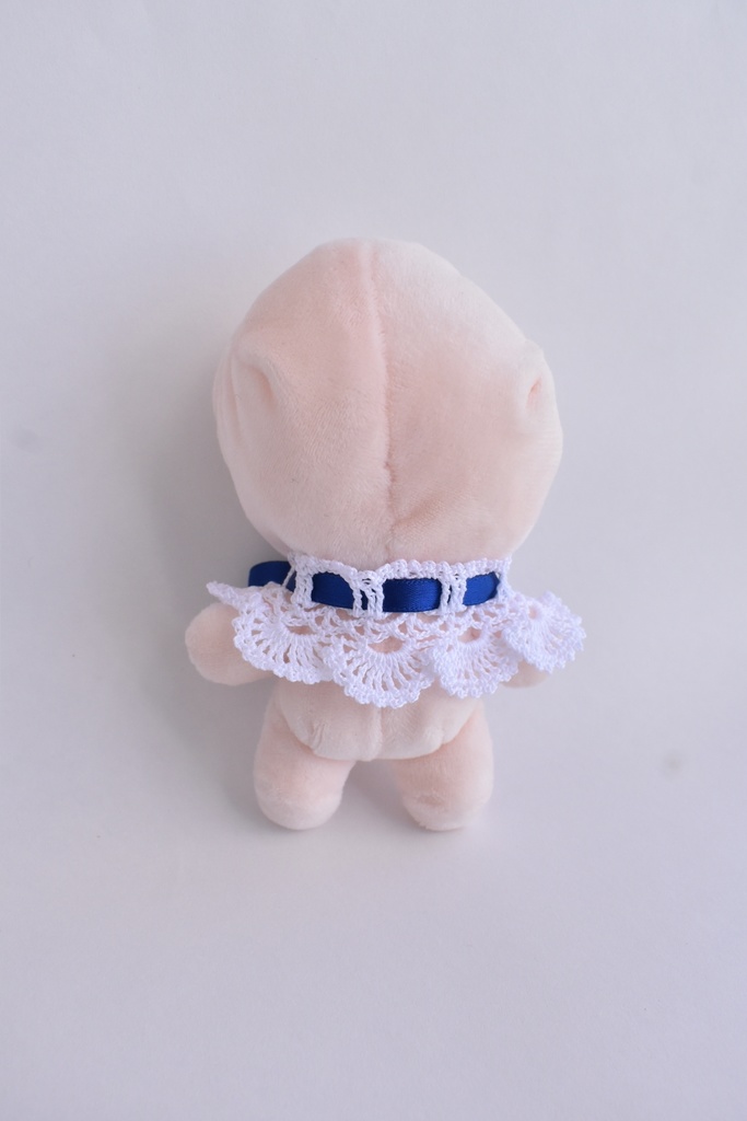 ぬい服 つけ襟 青 10~15cm ぬいぐるみ 着せ替え服 レース編み リボン
