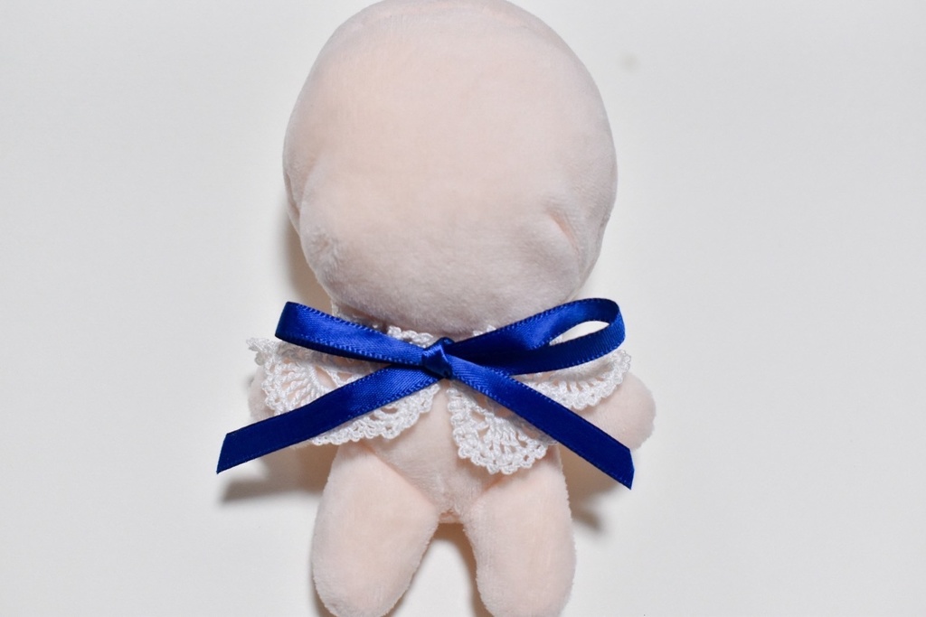 ぬい服 つけ襟 青 10~15cm ぬいぐるみ 着せ替え服 レース編み リボン