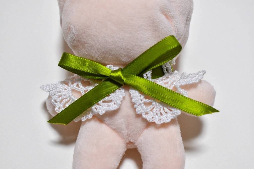 ぬい服 つけ襟 緑 10~15cm ぬいぐるみ 着せ替え服 レース編み リボン