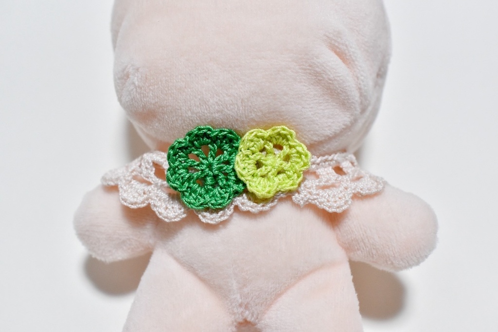 ぬい服 つけ襟 緑 10~15cm ぬいぐるみ 着せ替え服 レース編み リボン