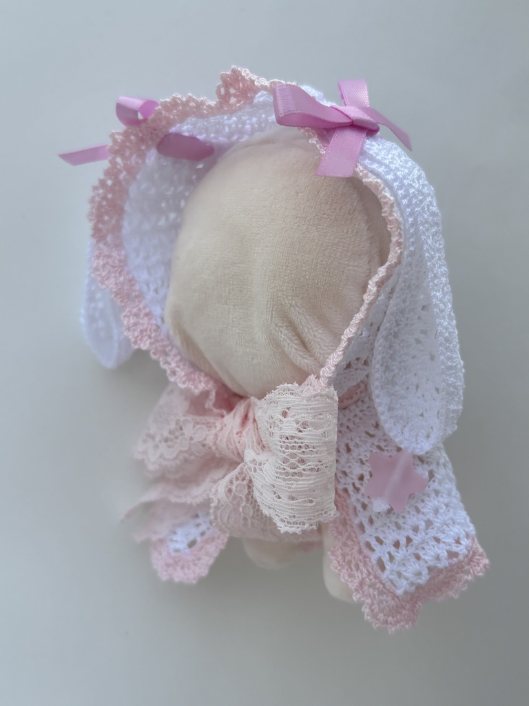 ぬい服 うさみみ フード 10~15cm ぬいぐるみ 着せ替え服 レース編み フーディ 送料込