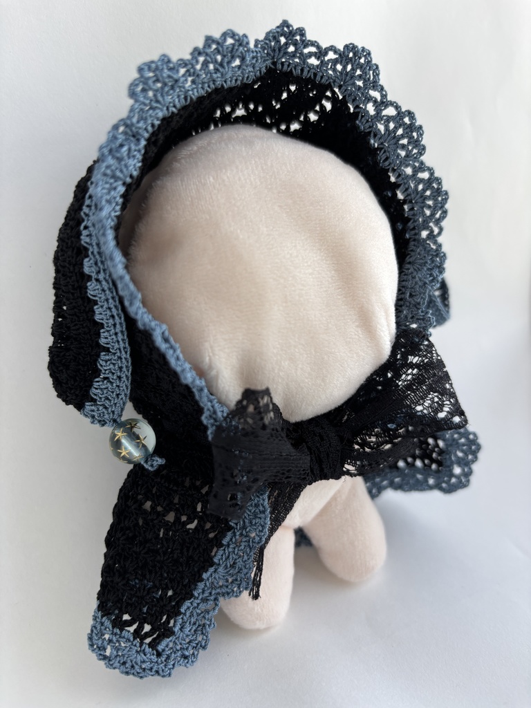 ぬい服 うさみみ 黒 フード 10~15cm ぬいぐるみ 着せ替え服 レース編み フーディ 送料込