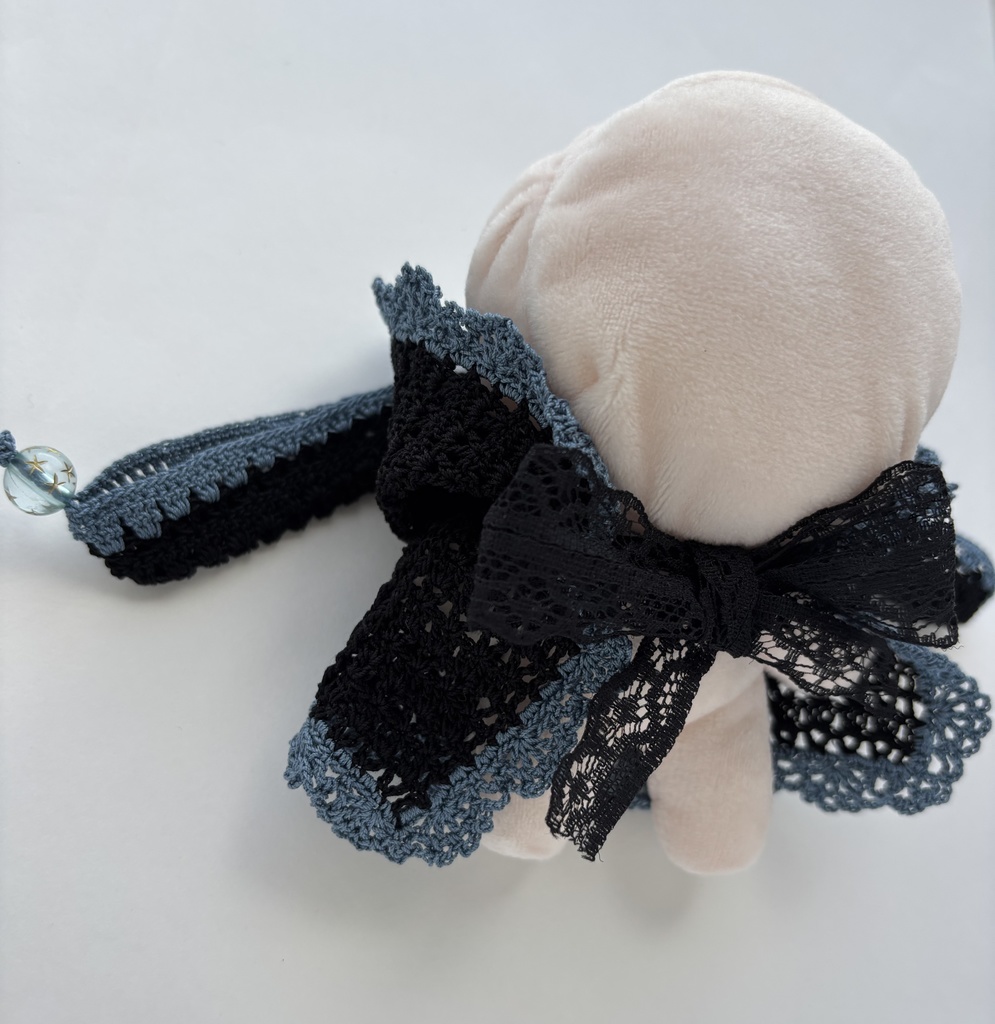 ぬい服 うさみみ 黒 フード 10~15cm ぬいぐるみ 着せ替え服 レース編み フーディ 送料込