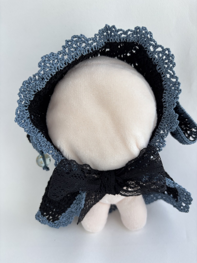ぬい服 うさみみ 黒 フード 10~15cm ぬいぐるみ 着せ替え服 レース編み フーディ 送料込