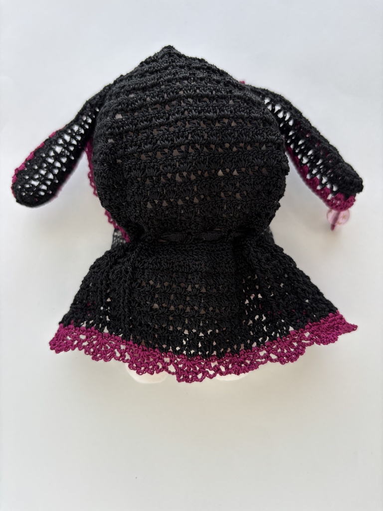 ぬい服 うさみみ 黒 フード 10~15cm ぬいぐるみ 着せ替え服 レース編み フーディ 送料込