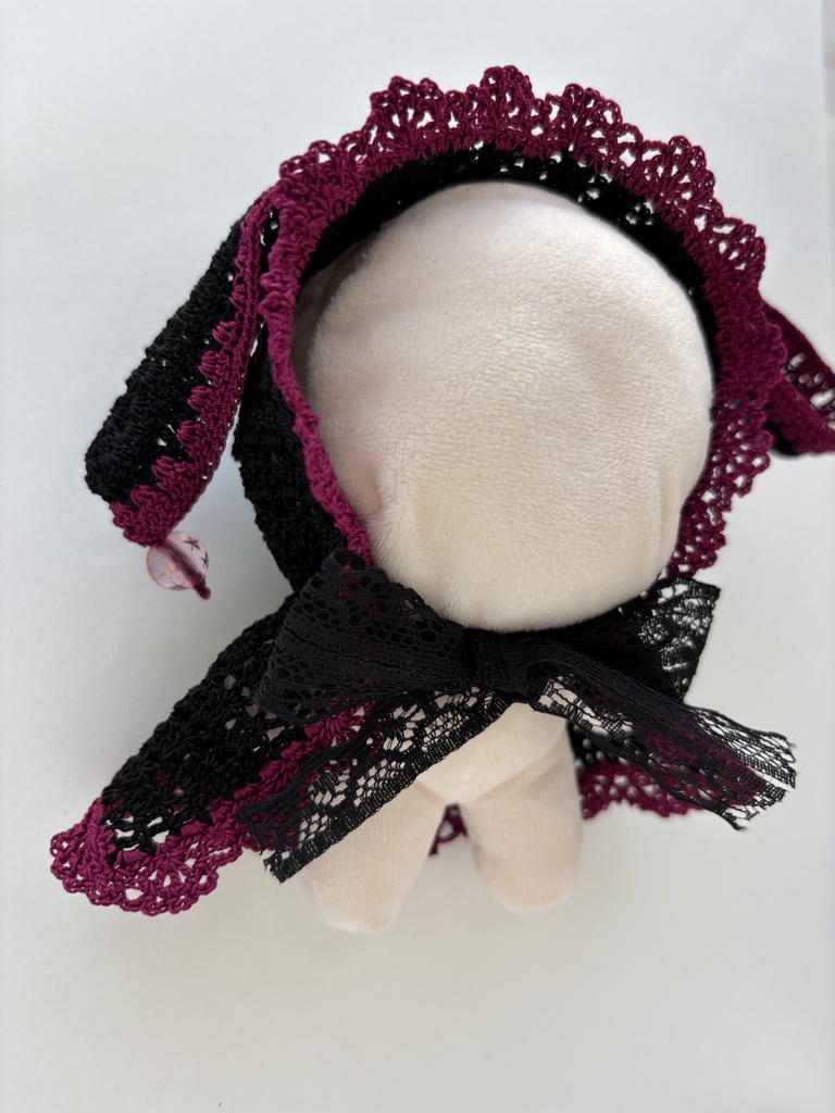 ぬい服 うさみみ 黒 フード 10~15cm ぬいぐるみ 着せ替え服 レース編み フーディ 送料込