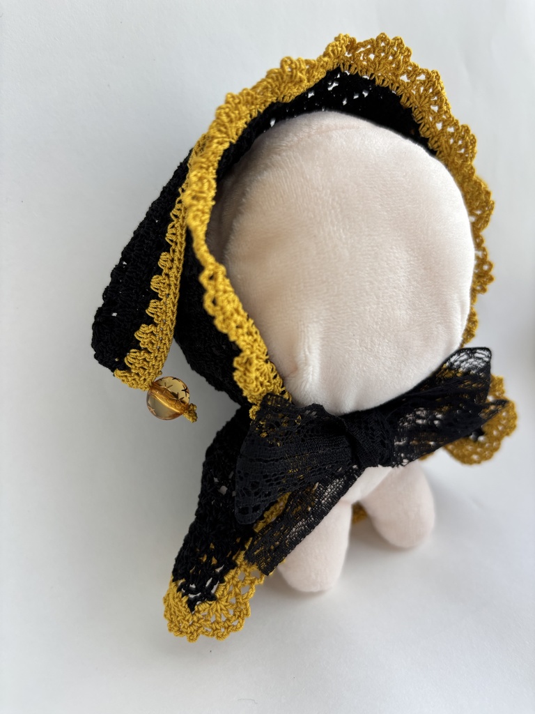 ぬい服 うさみみ 黒 フード 10~15cm ぬいぐるみ 着せ替え服 レース編み フーディ 送料込