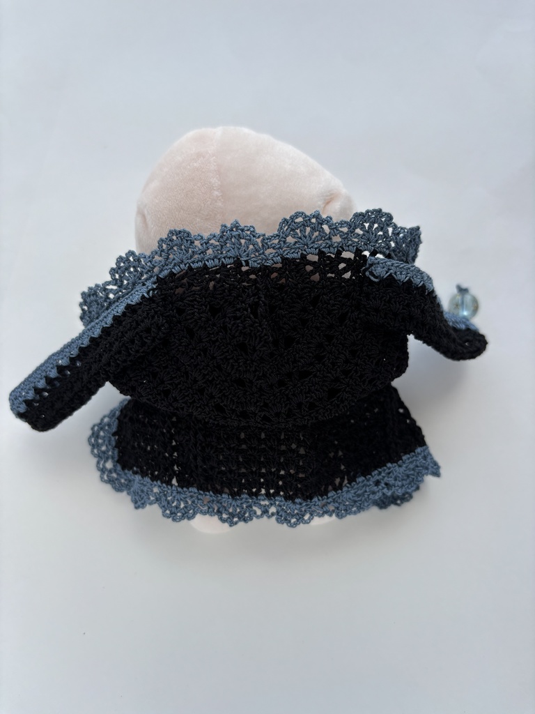 ぬい服 うさみみ 黒 フード 10~15cm ぬいぐるみ 着せ替え服 レース編み フーディ 送料込