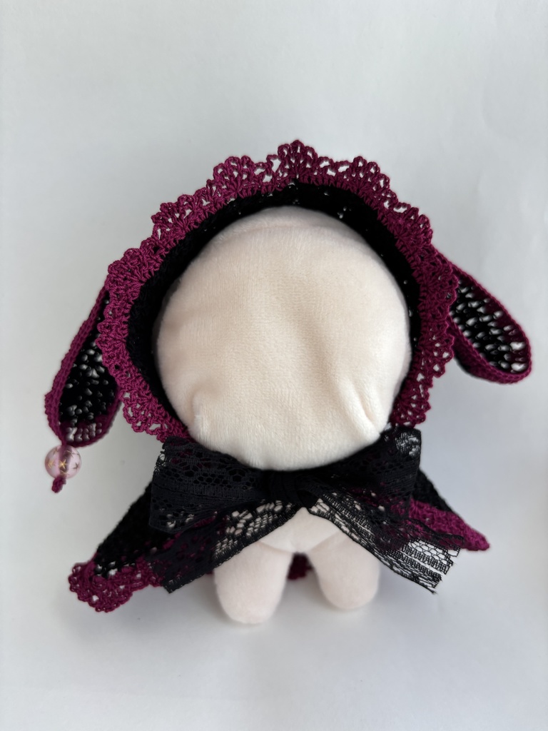 ぬい服 うさみみ 黒 フード 10~15cm ぬいぐるみ 着せ替え服 レース編み フーディ 送料込