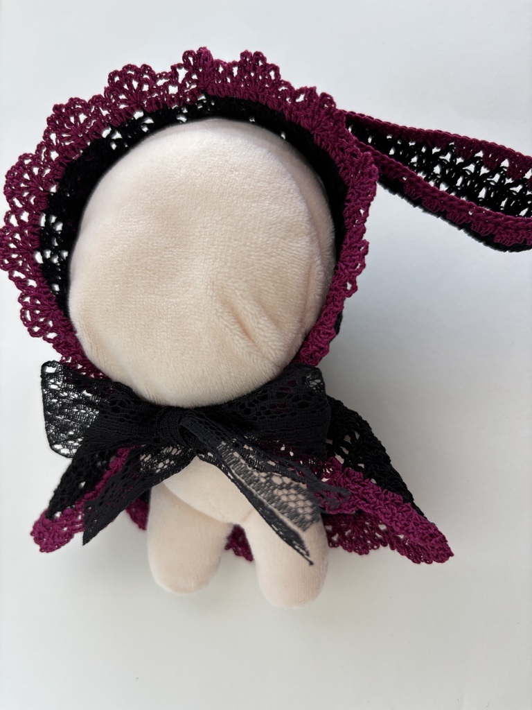 ぬい服 うさみみ 黒 フード 10~15cm ぬいぐるみ 着せ替え服 レース編み フーディ 送料込