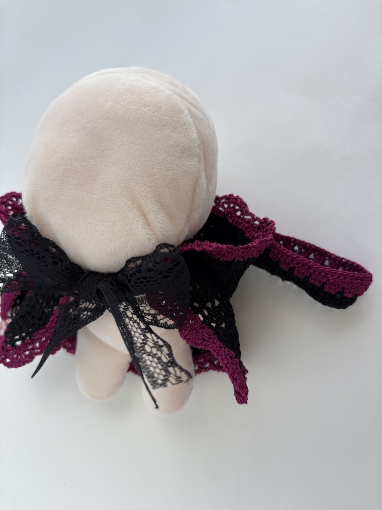 ぬい服 うさみみ 黒 フード 10~15cm ぬいぐるみ 着せ替え服 レース編み フーディ 送料込