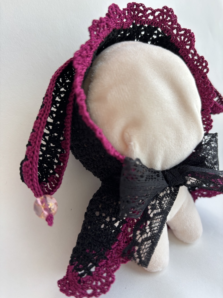 ぬい服 うさみみ 黒 フード 10~15cm ぬいぐるみ 着せ替え服 レース編み フーディ 送料込