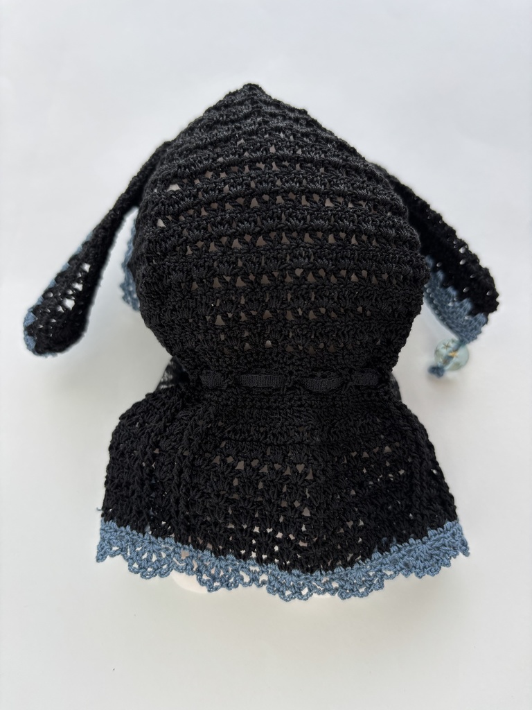 ぬい服 うさみみ 黒 フード 10~15cm ぬいぐるみ 着せ替え服 レース編み フーディ 送料込