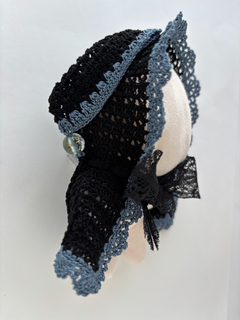 ぬい服 うさみみ 黒 フード 10~15cm ぬいぐるみ 着せ替え服 レース編み フーディ 送料込